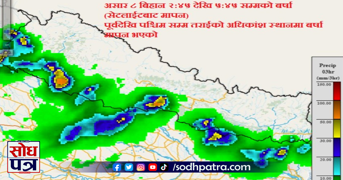 यी जिल्ला जहाँ भारी वर्षा भइरहेको छ, सतर्कता अपनाउन आग्रह