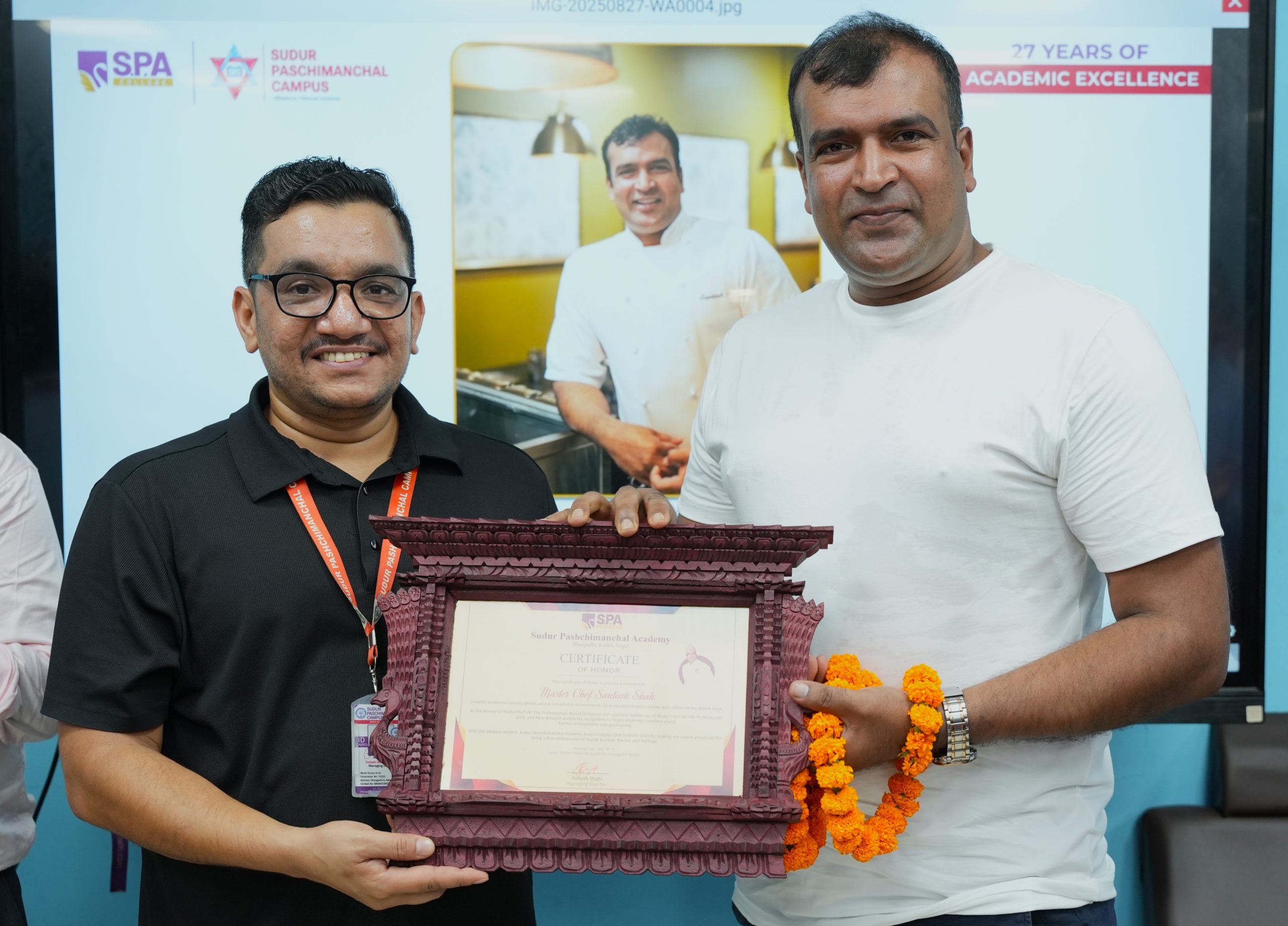 विश्व प्रसिद्ध पाककलाका माहिर सेफ सन्तोष शाहलाई ‘एसपीए सम्मान’ प्रदान