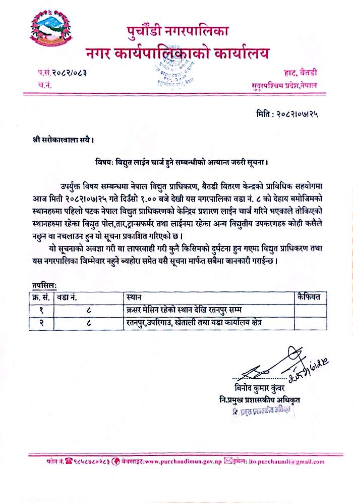 पुर्चौडी नगरपालिकामा विद्युतीकरण विस्तार अभियान सुरु, मल्लादेहि हुँदै न्वादेउ, भटना र कुवाकोटमा पनि विस्तार गरिने